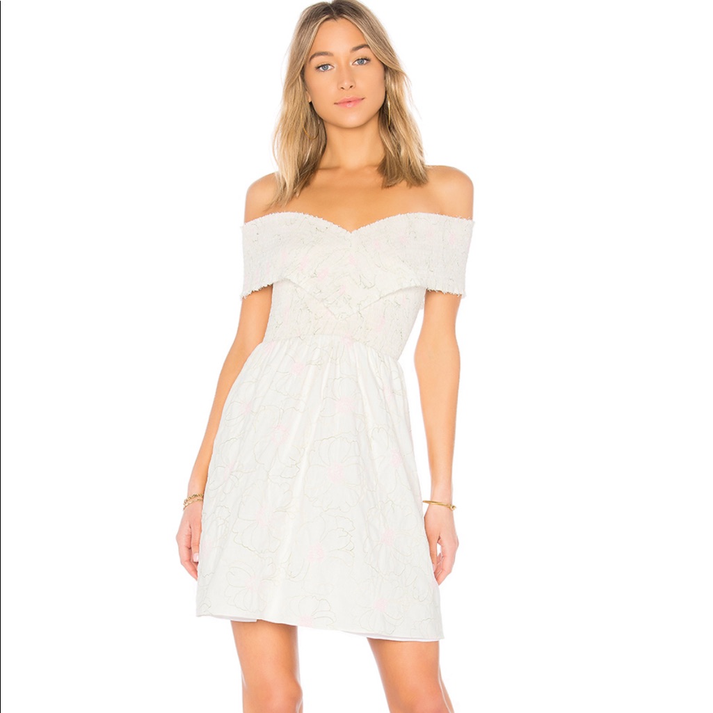 White Floral Off The Shoulder Dress From Revolve